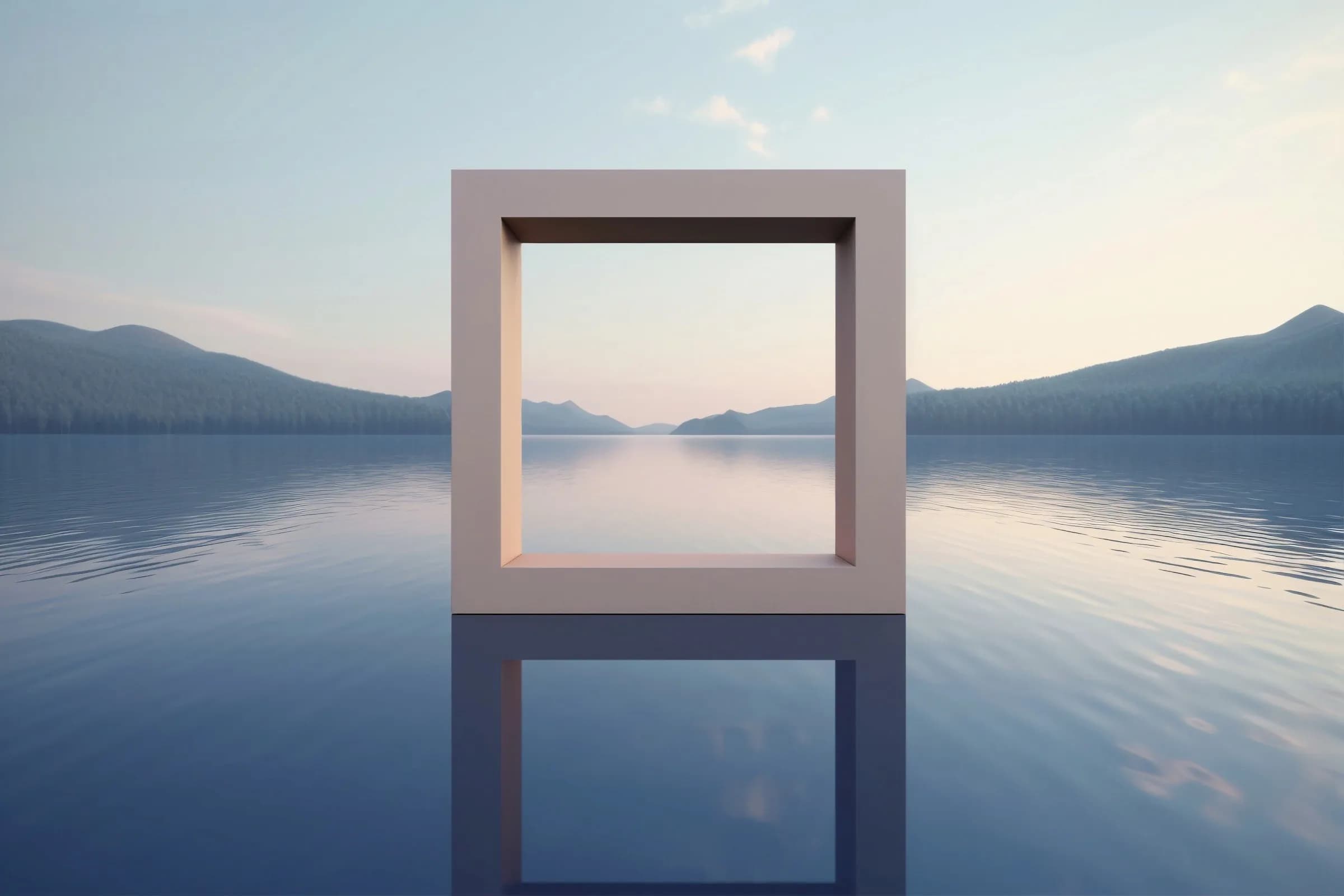 A square frame standing in still water